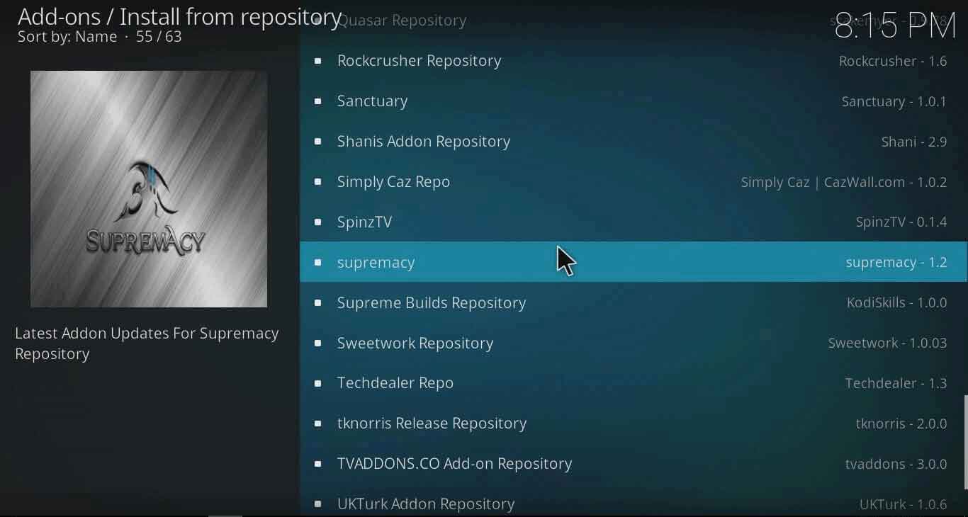 Supremacy Kodi configuration