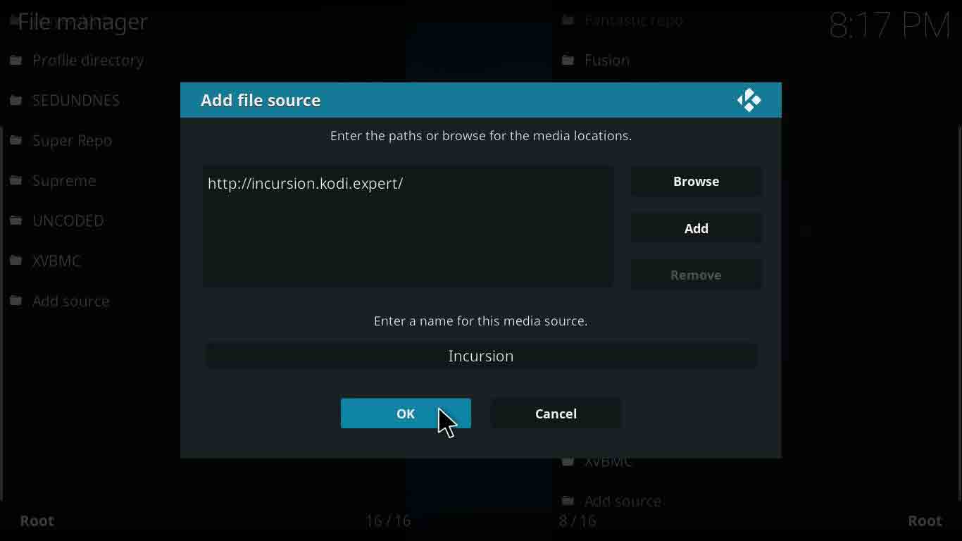 how to install incursion kodi on jarvis version 16 or higher